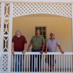 Rusty showing off the Gothic Revival porches at the White Home to preservationists Michael Bedenbaugh and Jim Kibler.