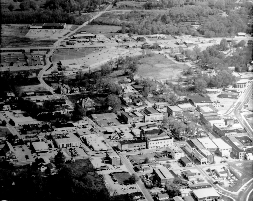 AERIAL VIEW OF DOWNTOWN LAURENS, S.C. CA. 1940'S - RHEDC