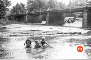 Swimming at Goodjoins (1943-1944) are Rose Armstrong, Jimmy Armstrong and Leroy Smith