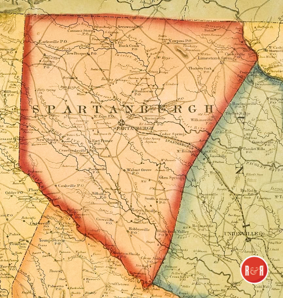 COLTON'S 1854 MAP OF SPARTANBURG COUNTY - Spartanburg County