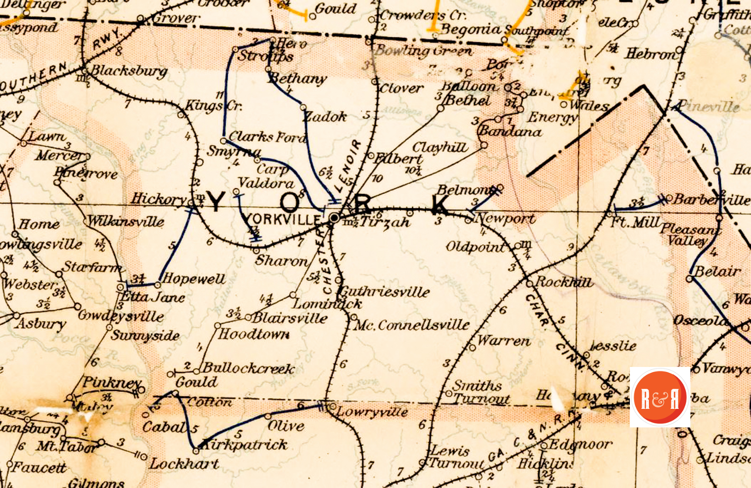 MAP OF SHARON SC - RAILROADS